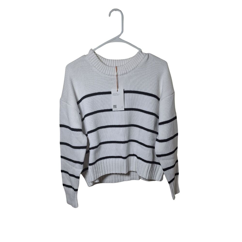 Quince Black and White Striped Crew Neck Sweater - Picture 2 of 3